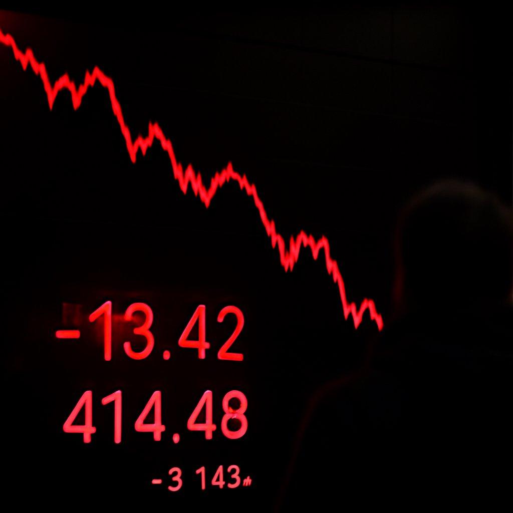 櫃買市場加權指數下跌 13.42 點至 414.48 點，跌幅 3.14%